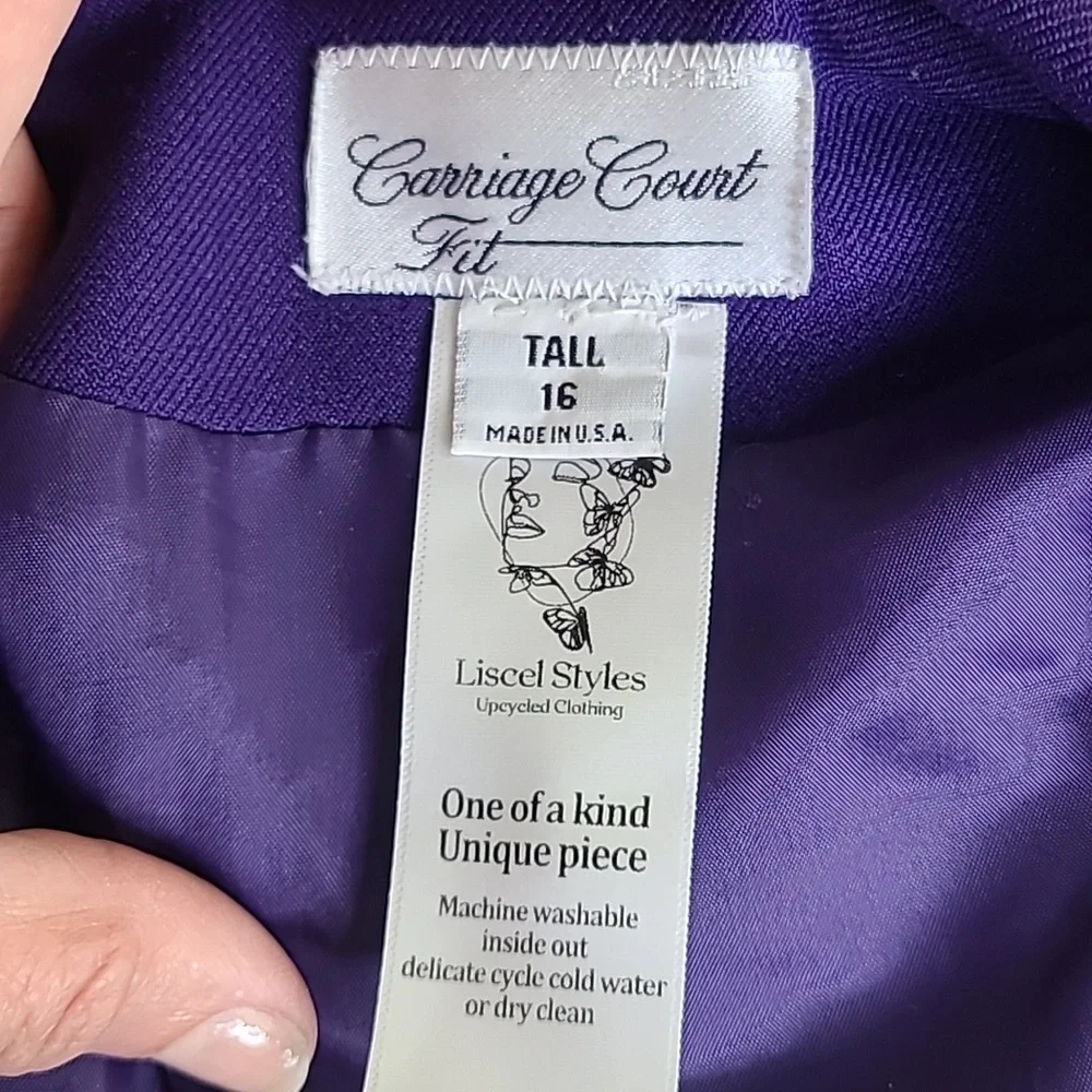 Jacket Blazer Size 16 Tall Purple Iridescent Angel Wing Embellished Back Unique - Picture 5 of 6